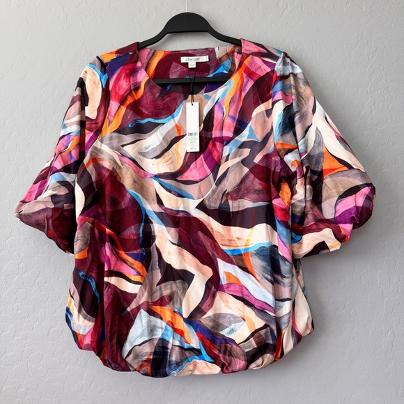 NWT Chico's Women Knit Top Abstract Bubble Hem Fashion Blouse Sweet Berry Size 2 - Picture 1 of 9